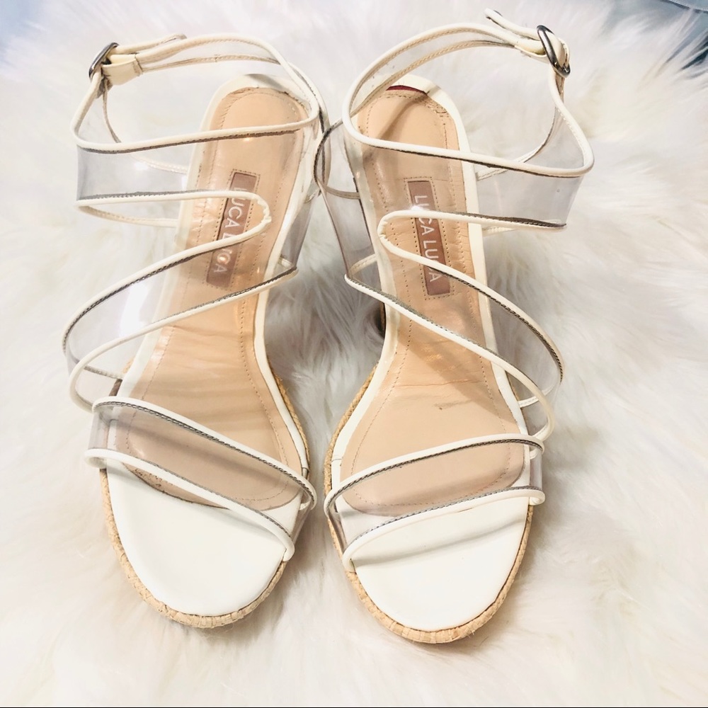 Luca Luca clear strap woven straw platform sandals